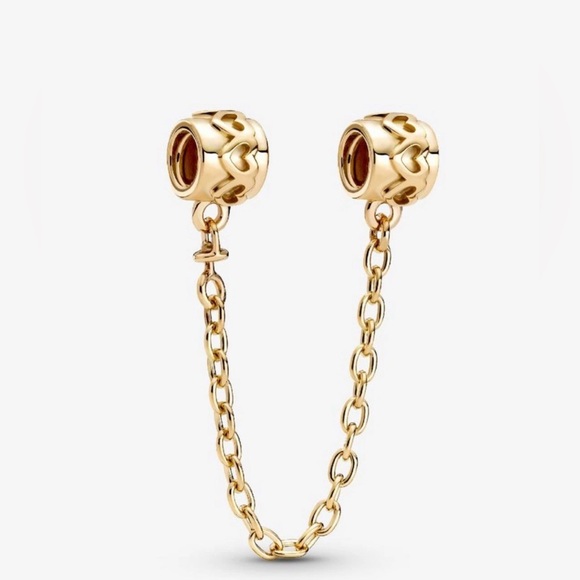 PANDORA Authentic Hearts Safety Chain Charm 14k Gold Charm 759519C00-05 NEW NIB - Picture 1 of 7